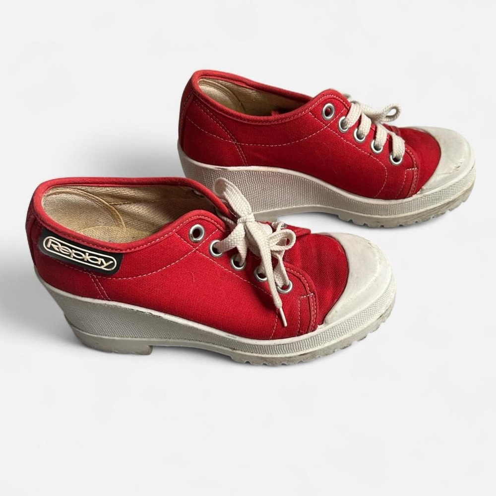 Vintage Replay Red Platform Sneaker Wedges - Picture 5 of 8